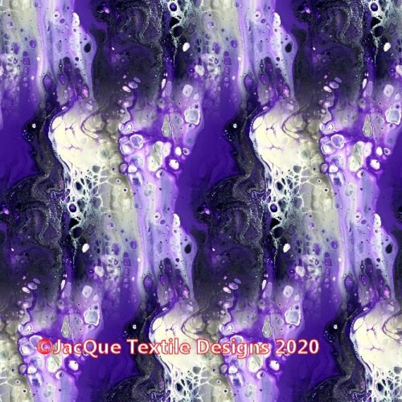 Satin Fabric Handmade Textile Purple Lightening Storm Artisan Fiber Art Marble Radiant Colors