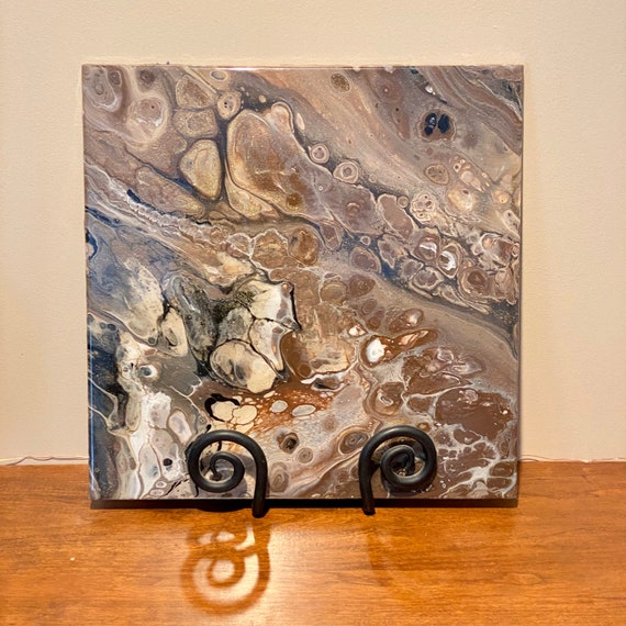 12 inch Square Plate Platter Centerpiece Resin Earth Tone Colors UNIQUE Handmade Painted Artisan Made