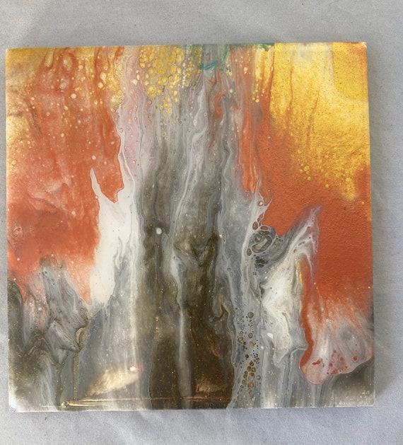 Handmade 6 inch Trivet Resin Epoxy Ceramic Copper Siver Gold Tile Coaster Artisan Made Gift Home Decoration