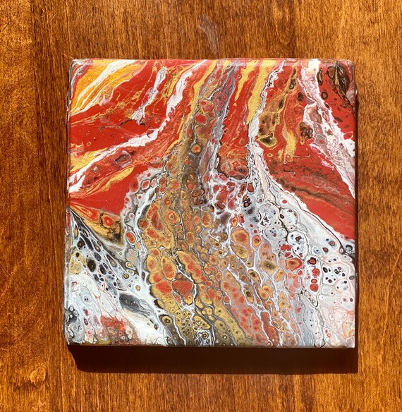 Coaster Set of 4 Gold Rec Ceramic Tile Painted Artisan Made Gift Idea Home Decoration