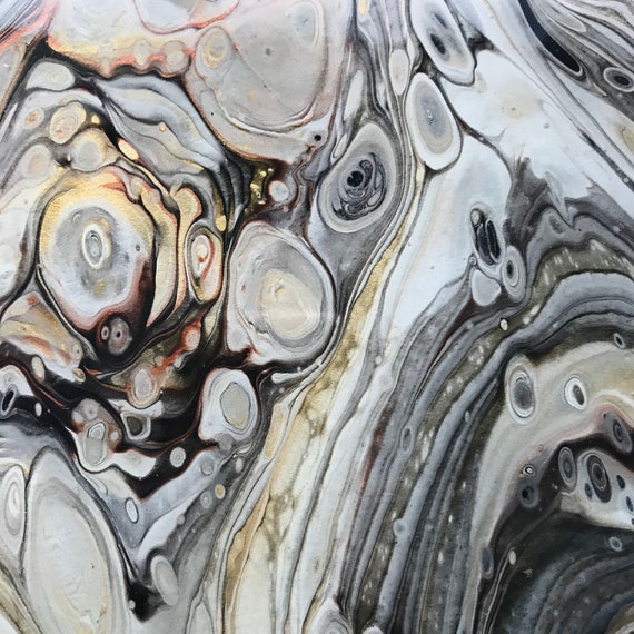 AMAZING 6 inch Trivet Resin Gold Grey Brown Handmade Abstract Tile Coaster Painted Artisan Made