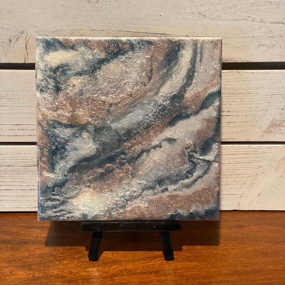 Handmade 6 Trivet Silver Pastels Resin Epoxy Ceramic Tile Coaster Artisan Made Gift Home Decoration