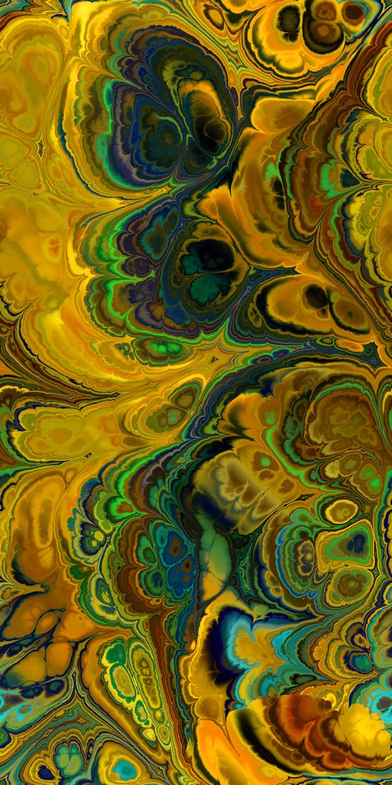 Fall Green Golden Artist Handmade Abstract Crepe De Chine Kaftan Fabric Apparel Sheer Home Decor