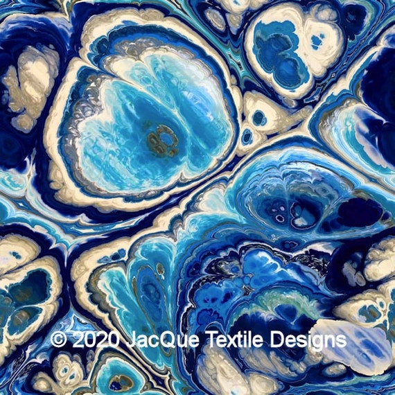 Blue Agate Velvet Upholstery Fabric Hand Created Fiber Art Modern Fabric
