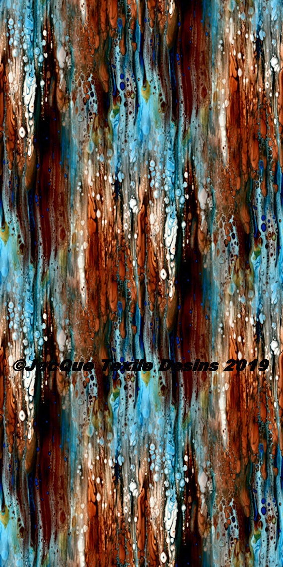 Blue Brown Painting Hand Created Velvet Upholstery Fabric Fiber Art Modern Fabric