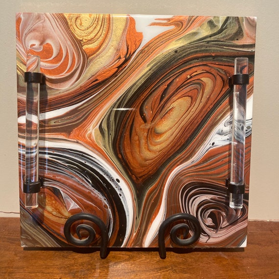 Charcuterie Ceramic Handcrafted Resin Rich Paints Metallic Gold Copper Brown Platter Centerpiece Food Safe Gift