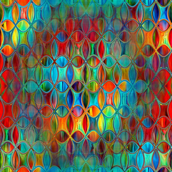 Vibrant Artisan Made Kona Cotton Quilting Textile Art Fabric Panel Fiber Art Inter Linking Circles