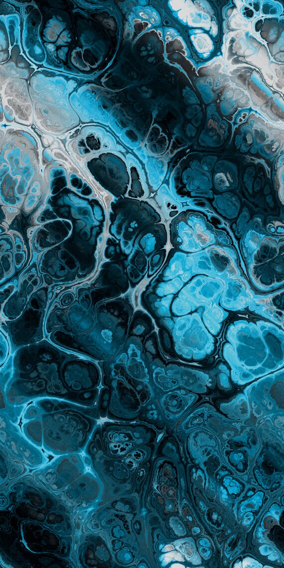 Artist Handmade Blue Grey Turquoise Abstract Crepe De Chine Caftan Fabric Apparel Sheer Home Decor