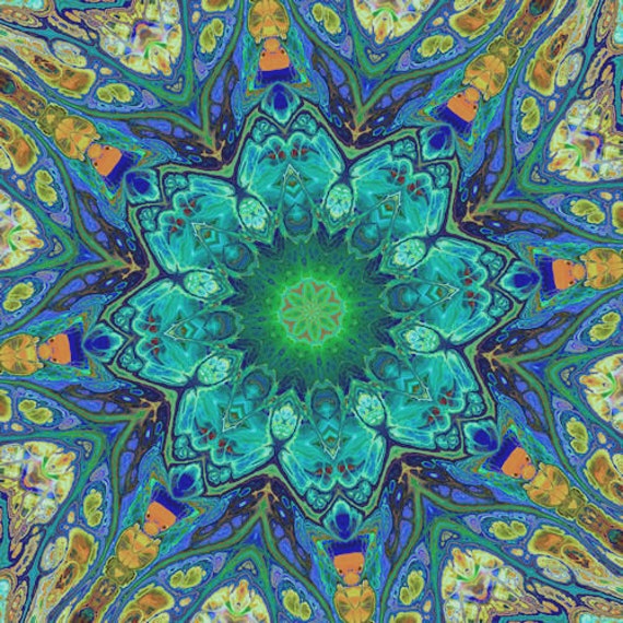 Kaleidoscope Medallion Artist Handmade Lightening Strikes Abstract Chiffon Caftan Fabric Apparel Sheer Home Decor