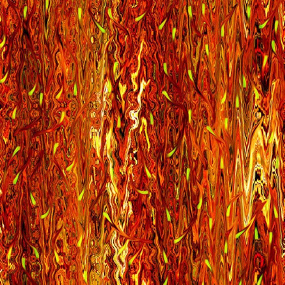 Deisgner Textile Artist Made Cotton Canvas Fiber Art Marble Fabric Red Rust Flames Upholstery