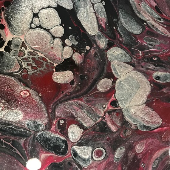 Silver Red Burgandy Trivet Resin Handmade Ceramic Tile Coaster Painted Artisan Made