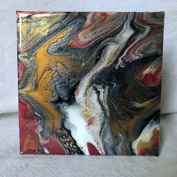 6 inch Trivet Silver Gold Copper Resin Handmade Ceramic Tile Coaster Painted Artisan Made