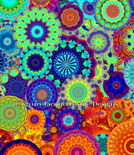 Bright Flower Kaleidoscope Artisan Made Kona Cotton Quilting Textile Art Fabric Panel