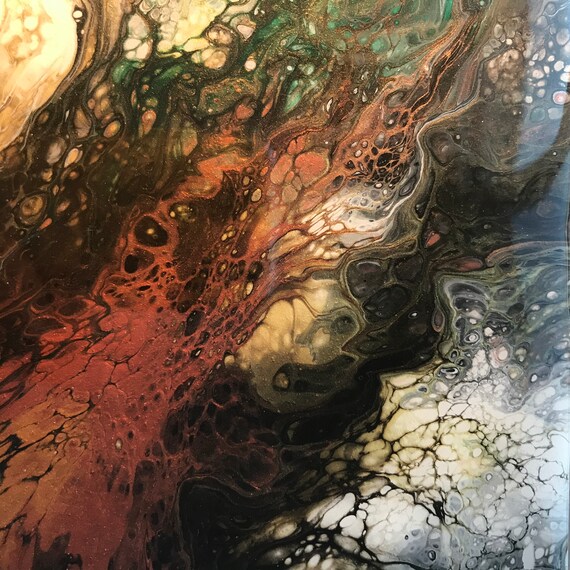 Handmade 6 inch Trivet Green Copper Black Abstract Resin Epoxy Ceramic Tile Coaster Artisan Made Gift Home Decoration