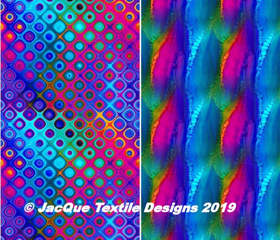Quilting Fabric Textile Artist Made Decor Cotton Blue Pink Fabric Art Two 1/2 Yards