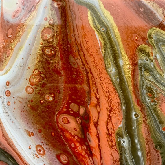 6 inch Trivet Resin Salmon Gold UNIQUE Handmade Tile Coaster Painted Artisan Made