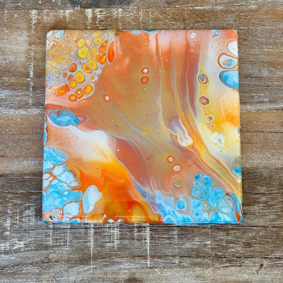 6 Inch Tile Trivet Coaster Ceramic Spring Color Supernova Handmade Painted Artisan Made