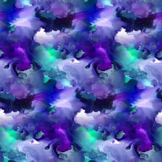 Artist Created Water Color Clouds Purple Green Upholstery Fabric Fiber Art