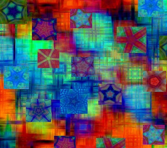 Stars Artisan Made Kona Cotton Quilting Textile Art Fabric Panel