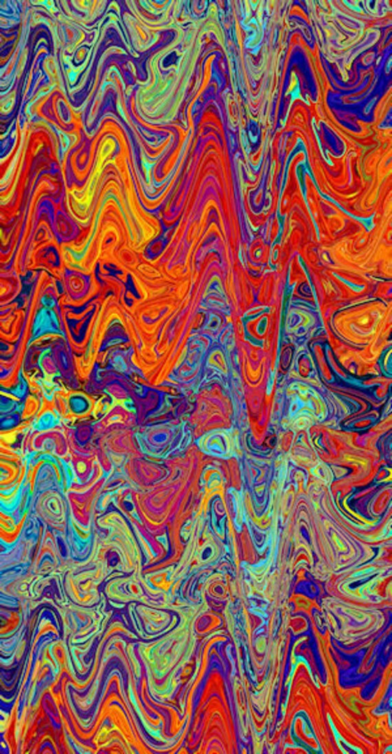 Rainbow Colors Abstract Handmade Artisan Textile Art Jersey Spandex Knit Fabric