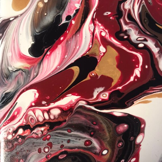 Abstract Art Red Gold Silver White Handmade Ceramic Tile Coaster Set of 4 Painted Artisan Made Gift Idea Home Decoration