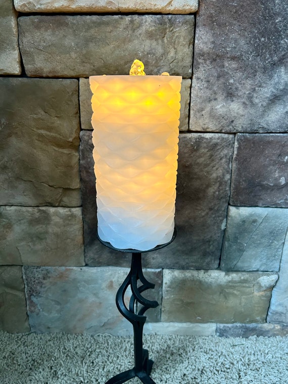 Wax Fountain Candle White Diamond with Light Runs on Water Soothing Fountain Sound Remote Timer