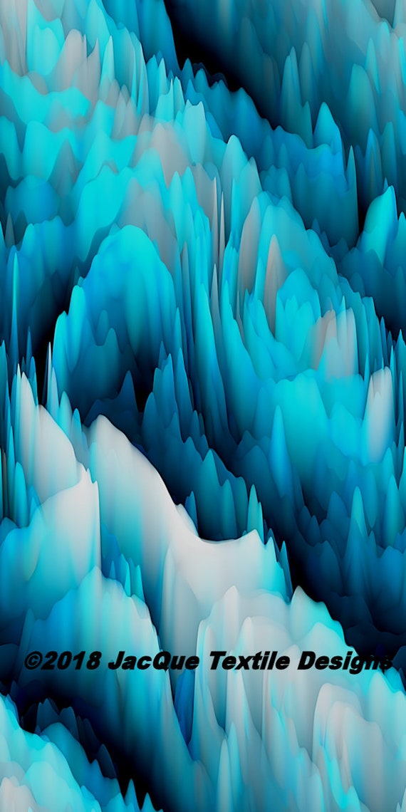 Glacier Blue Icicles Designer Fashion Textile Artist Handmade Jersey Spandex Knit Fabric