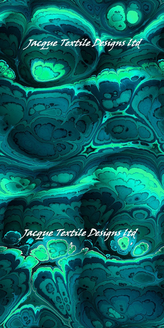 Teal Marble Textile Artist Abstract Crepe De Chine Kaftan Fabric Apparel Sheer Home Decor
