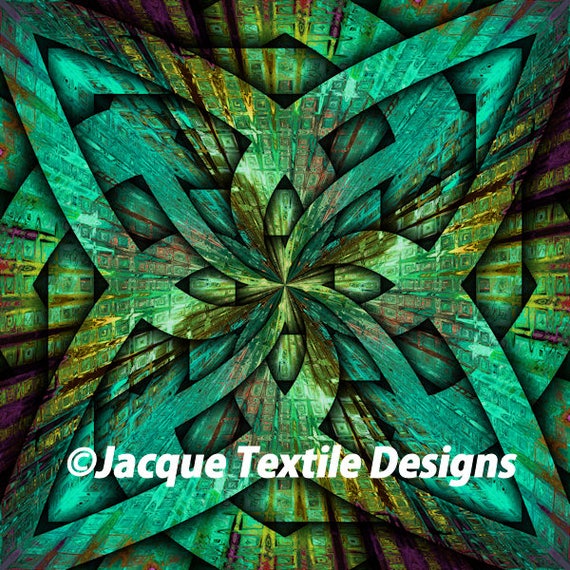 UNIQUE Handmade Teal Green Blue Celtic Velvet Upholstery Fabric Shimmer Fiber Art Fabric
