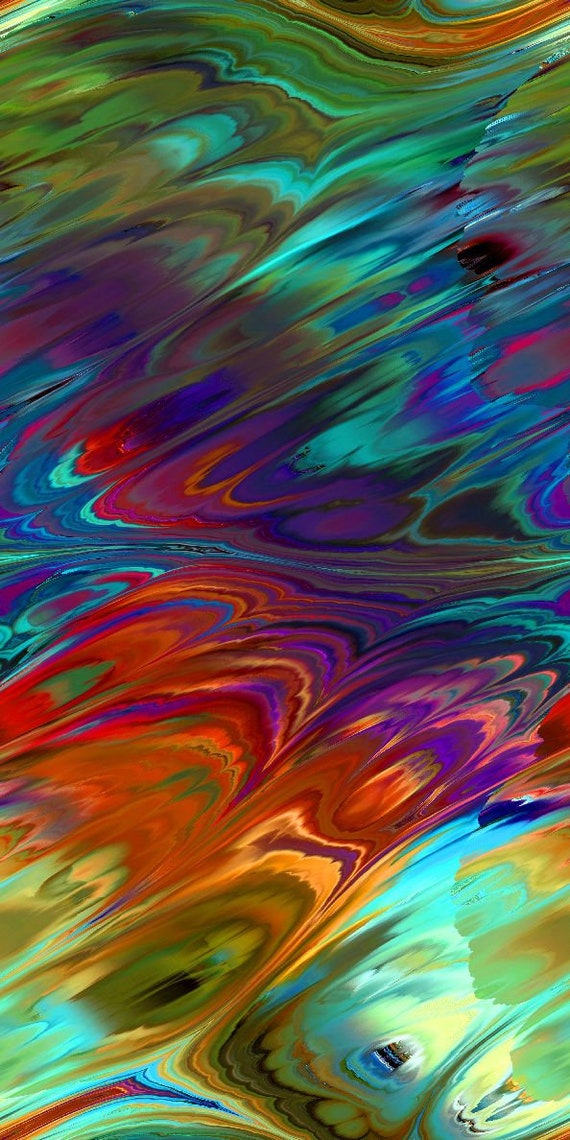 Watercolor Swirls Handmade Artist Made Crepe De Chine Kaftan Fabric Apparel Sheer Home Decor