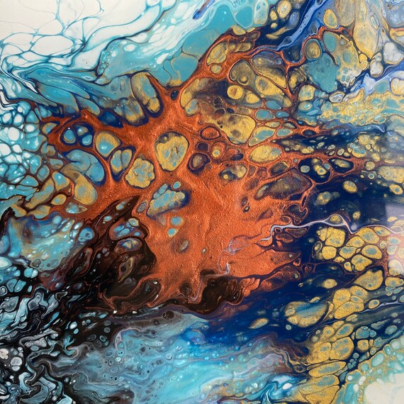 Blue Copper Gold Trivet Handmade Resin Epoxy Ceramic Tile Coaster Artisan Made Gift Home Decoration