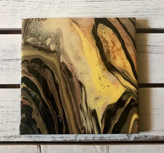 Trivet Yellow Ceramic Tile Abstract Art Handmade Gift Home Decoration