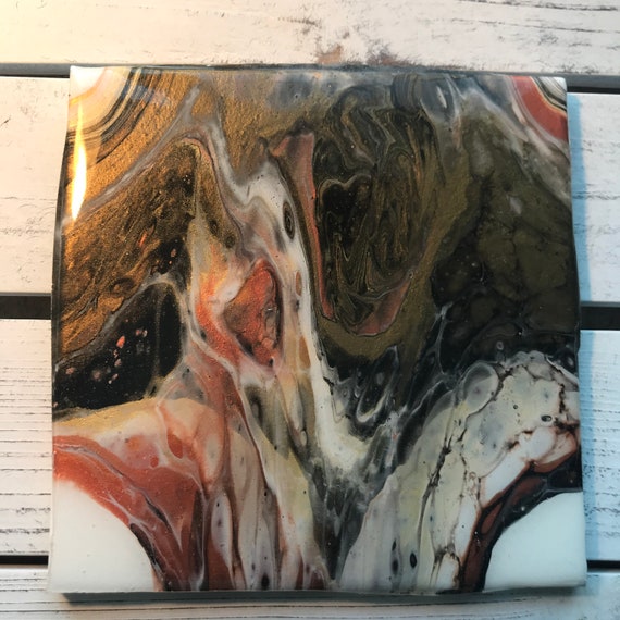 Handmade 6 Trivet Gold Copper Exploitation Resin Epoxy Ceramic Tile Coaster Artisan Made Gift Home Decoration