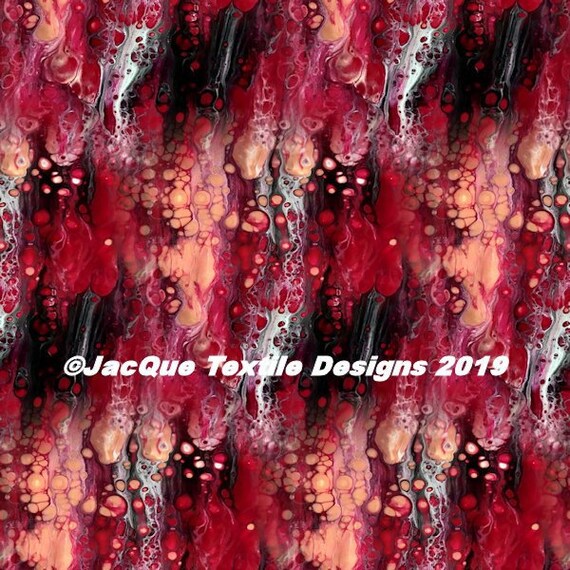 Paint Drops Red Peach Black Artist Created Lycra Knit Fabric By The Yard Athletic Apparel Swimwear Swim Suit