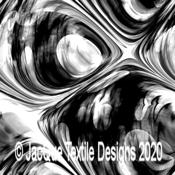 Black White Grey Artist Created Satin Fabric Fiber Art Marble Fabric Abstract Rich Fashion