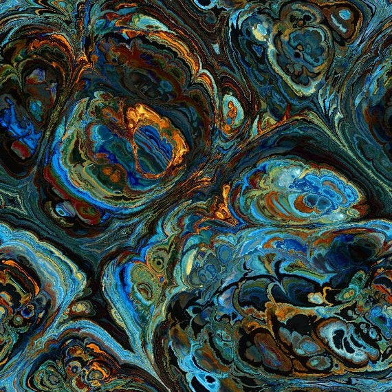 SALE 1 Yard Blue Marble Modern UNIQUE Handmade Velvet Upholstery Fabric Shimmer Fiber Art