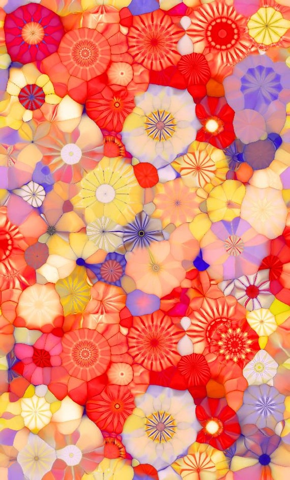 100% Cotton Fabric Quilting Flower Pedals Kaleidoscope Artisan Made Textile Art