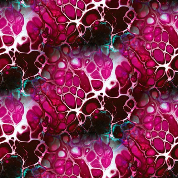 Pink Fushia Web Artist Created Satin Fabric Fiber Art Marble Fabric Abstract Rich Fashion