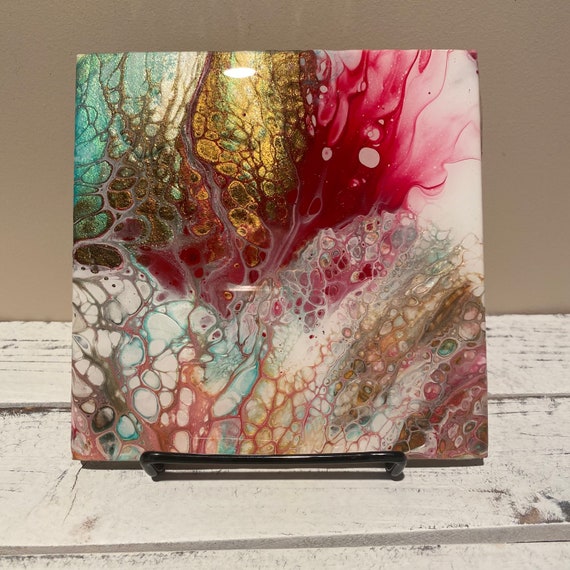 6 Inch Trivet Galaxy Of Colorful Explosion Handmade Ceramic Tile Coaster Painted Artisan Made