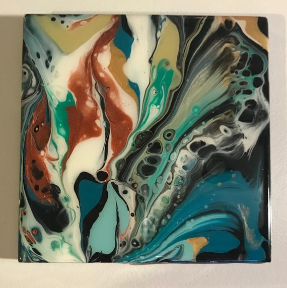 Coaster Set of 4 Blue Hand Painted Ceramic Tile Painted Artisan Made Gift Idea Home Decoration