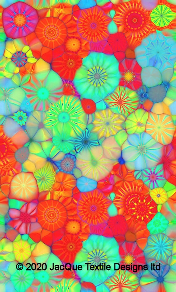 Satin Kaleidoscope Abstract Summer Flowers Fabric Artisan Created 3D By The Yard Fiber Art
