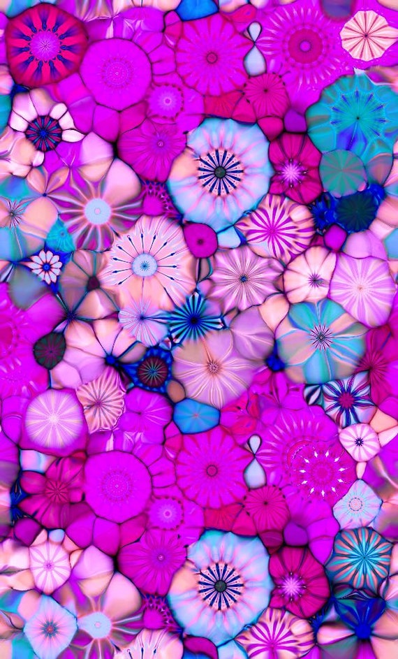 Designer Knit Fabric Artist Pink Fushia Kaleidoscope Jersey Lycra Spandex