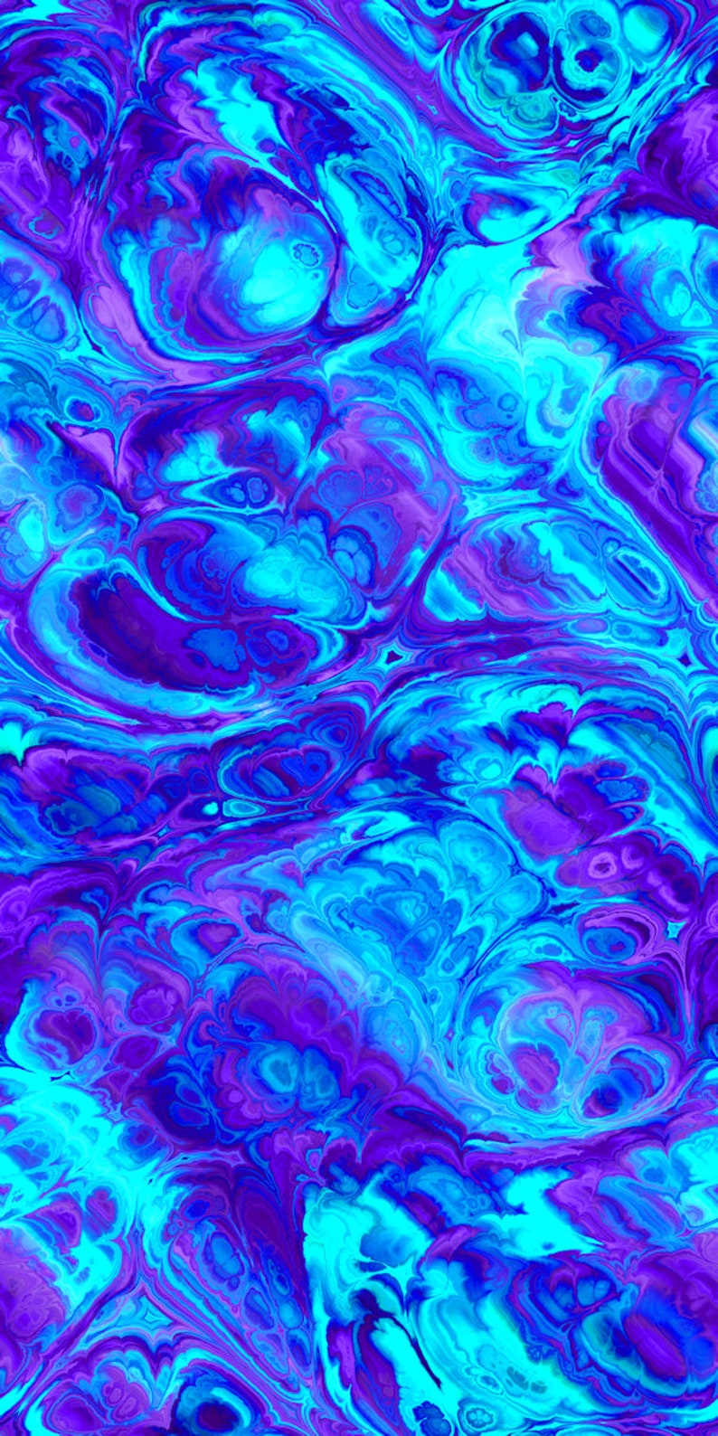 Teal Purple Ocean Artist Handmade Crepe De Chine Caftan Fabric Apparel Sheer Home Decor