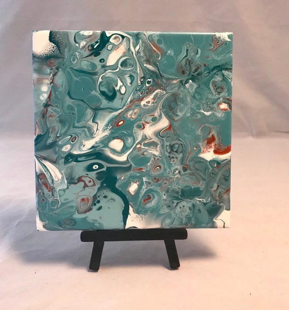 Blue White Painting One of a Kind Handmade Ceramic Tile Coaster Trivet Painted Artisan Made
