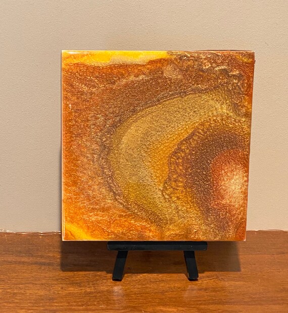 6 inch Trivet Coaster Resin Gold Copper Metallic UNIQUE Handmade Tile Coaster Painted Artisan Made