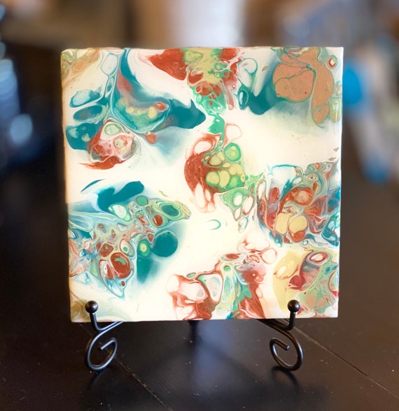 6 Inch Tile Trivet Coaster Galaxy Of Colors Handmade Ceramic Painted Artisan Made