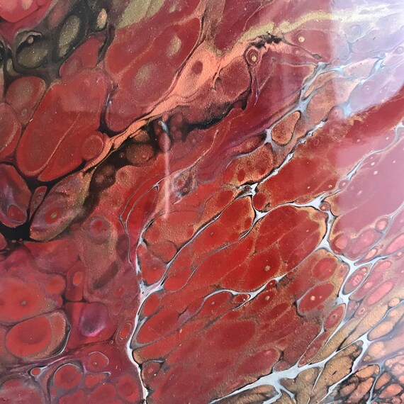 Art 6 inch Trivet Red Thunderstorm Resin Handmade Abstract Tile Coaster Painted Artisan Made