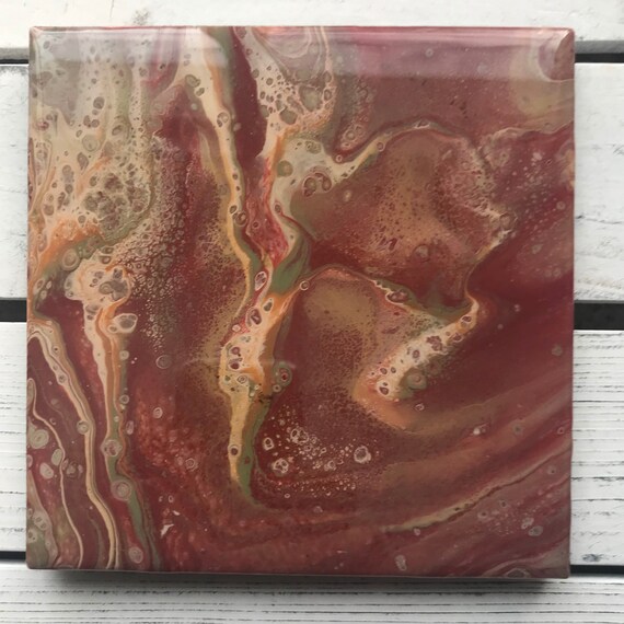 6 Inch Trivet Galaxy Reds Handmade Ceramic Tile Coaster Painted Artisan Made