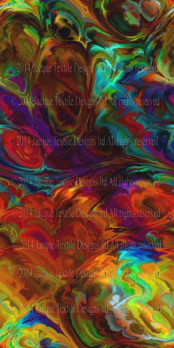 Marble Waves Colorful Artisan Made Cotton Quilting Textile Art Fabric Panel Fiber Art