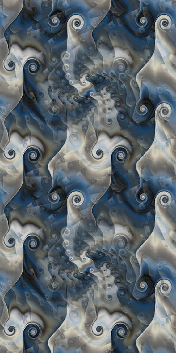Artist Created Canvas Fabric Fiber Art Fabric Blue Sea Scrolls Circles